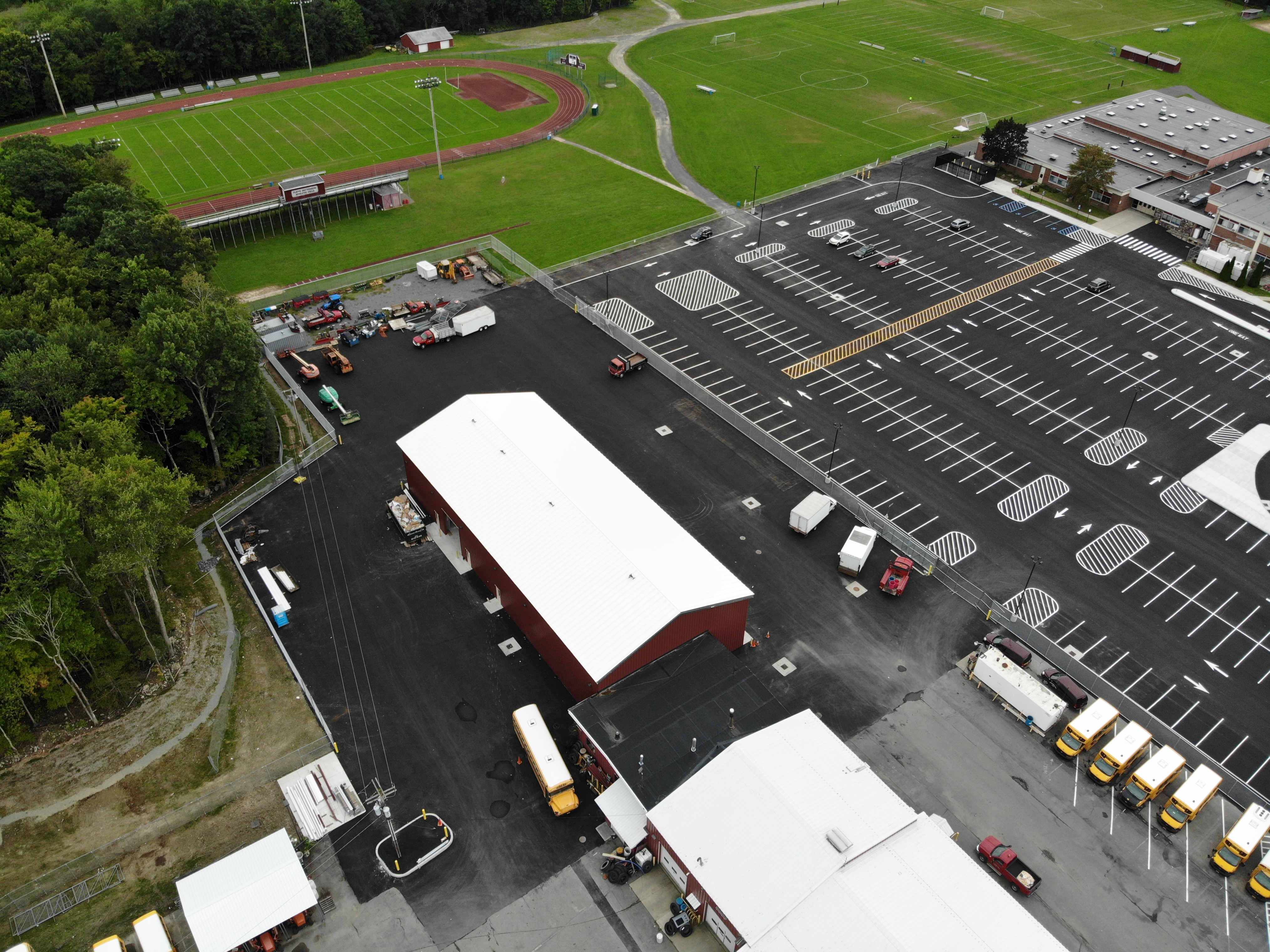 Aerial shot of entire bus garage
