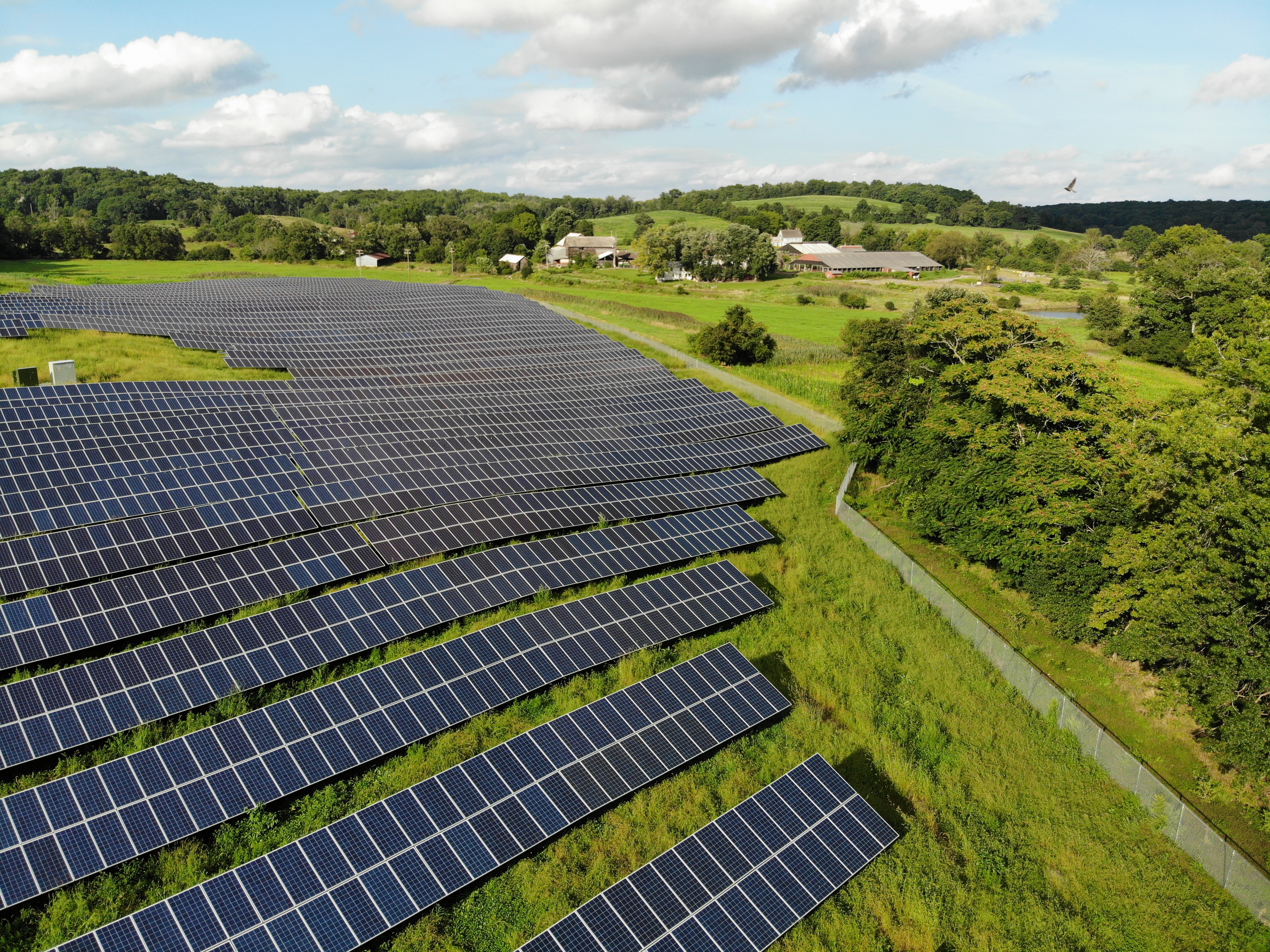 View of solar farm with fence around it